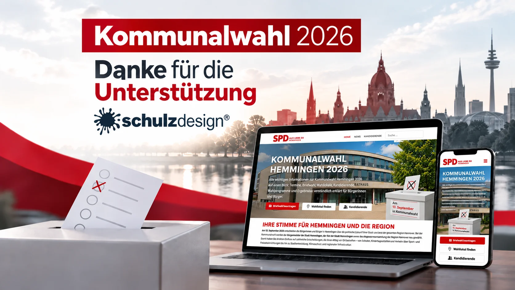 Dank an Werbeagentur Schulz-Design und Fotostudio Laatzen zur Kommunalwahl Hemmingen 2026